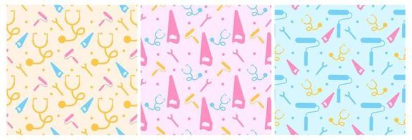 Set of Happy Labor Day Seamless Pattern Design Illustration with Different Professions in Template Hand Drawn vector