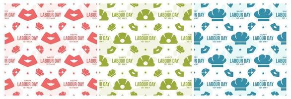 Set of Happy Labor Day Seamless Pattern Design Illustration with Different Professions in Template Hand Drawn vector