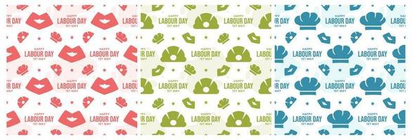 Set of Happy Labor Day Seamless Pattern Design Illustration with Different Professions in Template Hand Drawn vector