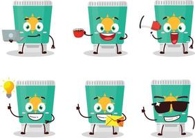 Sunblock cartoon character with various types of business emoticons vector