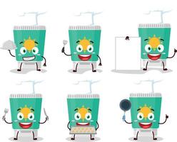 Cartoon character of sunblock with various chef emoticons vector