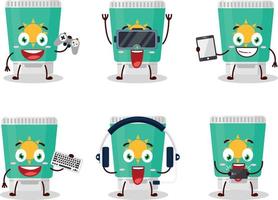 Sunblock cartoon character are playing games with various cute emoticons vector