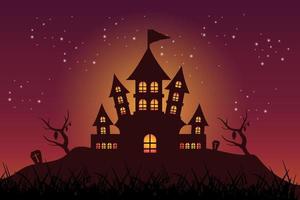 halloween background flat design with old building at night vector