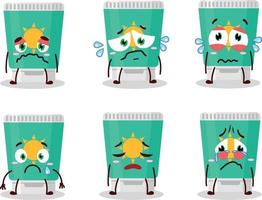 Sunblock cartoon in character with sad expression vector