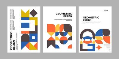 Colorful neo geometric poster. Grid with color geometrical shapes. Modern abstract promotional flyer background illustration set. Geometric template poster, brochure neo pattern vector