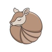 armadillo dormido y arrollado arriba dentro un pelota dibujos animados vector ilustración sencillo versión. linda animal personaje diseño para niños.