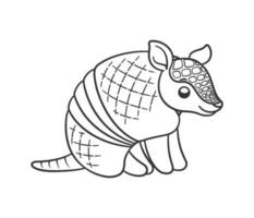 Armadillo sitting and smiling cartoon outline vector illustration simple version. Cute animal character design, coloring book page activity for kids.