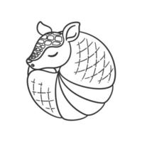 armadillo dormido y arrollado arriba dentro un pelota contorno dibujos animados vector ilustración sencillo versión. colorante página actividad, linda animal personaje diseño para niños.