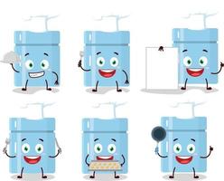 dibujos animados personaje de refrigerador con varios cocinero emoticones vector