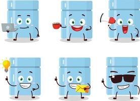 Fridge cartoon character with various types of business emoticons vector