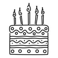 black birthday cake doodle drawing. vector