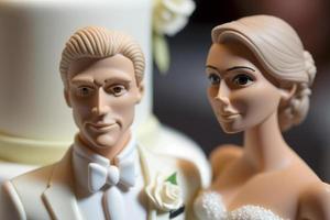 Bride and Groom on top of cake or dolls on top of cake. Nostalgia and memories of a good happy marriage photo