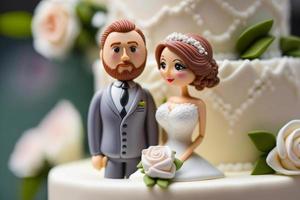 Bride and Groom on top of cake or dolls on top of cake. Nostalgia and memories of a good happy marriage photo