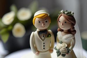 Bride and Groom on top of cake or dolls on top of cake. Nostalgia and memories of a good happy marriage photo