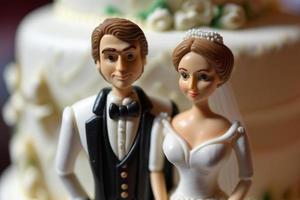 Bride and Groom on top of cake or dolls on top of cake. Nostalgia and memories of a good happy marriage photo