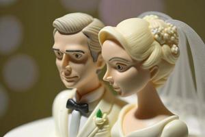 Bride and Groom on top of cake or dolls on top of cake. Nostalgia and memories of a good happy marriage photo