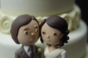 Bride and Groom on top of cake or dolls on top of cake. Nostalgia and memories of a good happy marriage photo