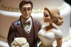 Bride and Groom on top of cake or dolls on top of cake. Nostalgia and memories of a good happy marriage photo