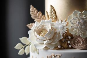 Wedding cake is the traditional cake served at wedding parties after the main meal. In modern Western culture, the cake is usually on display and served to guests during the reception. photo