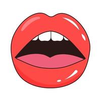 Sexy lips with tongue and teeth in pop art style. Women's half-open mouth. vector