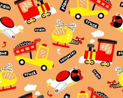 Seamless pattern vector of hand drawn transportation vehicles cartoon