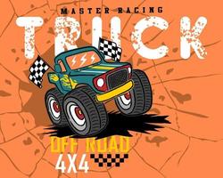 Monster truck cartoon on cracked hole background vector