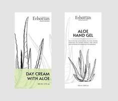 Packaging design for herbal cosmetics. Hand drawn vector illustration aloe vera