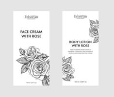 Packaging design for herbal cosmetics. Hand drawn vector illustration rose