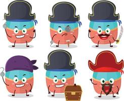 Cartoon character of hat with various pirates emoticons vector