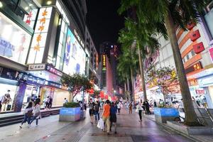 SHENZHEN, CHINA-APR 08, 2017-Shoppers and visitors crowd the famous Dongmen Pedestrian Street. Dongmen is a shopping area and subdistrict within Luohu District of Shenzhen on April 08, 2017. photo