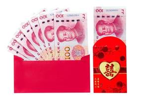 Yuan or RMB, Chinese Currency with red envelope photo