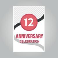 12 years anniversary vector invitation card Template of invitational for print on gray background