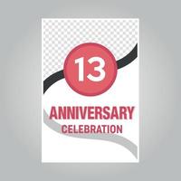 13 years anniversary vector invitation card Template of invitational for print on gray background