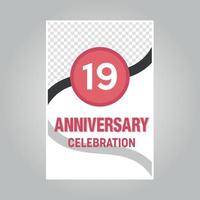 19 years anniversary vector invitation card Template of invitational for print on gray background