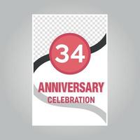 34 years anniversary vector invitation card Template of invitational for print on gray background