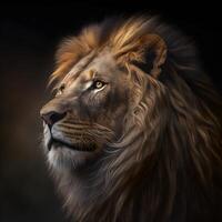 Portrait of a male lion with dark mane - photo