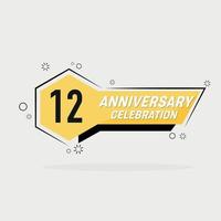 12 years anniversary logo vector design with yellow geometric shape with gray background