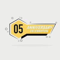 05 years anniversary logo vector design with yellow geometric shape with gray background