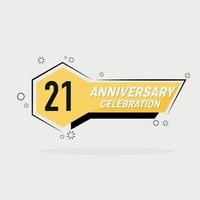 21 years anniversary logo vector design with yellow geometric shape with gray background