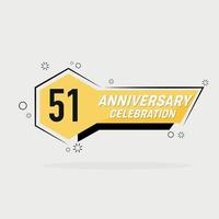 51 years anniversary logo vector design with yellow geometric shape with gray background