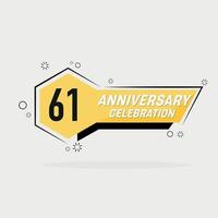 61 years anniversary logo vector design with yellow geometric shape with gray background