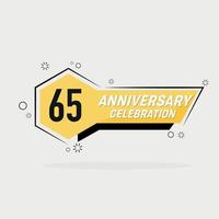 65 years anniversary logo vector design with yellow geometric shape with gray background