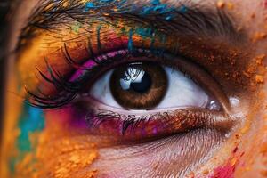 Closeup of female eye with colorful make up photo