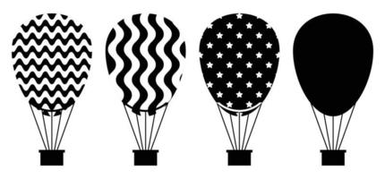 hot air balloon icon set, silhouette design on white background. vector illustration