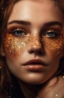 Young beautiful woman with golden makeup photo