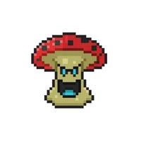 laughing mushroom in pixel art style vector