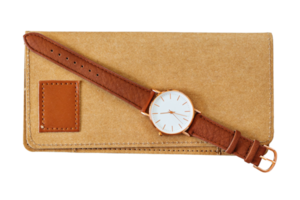 Beige cellphone case and watch isolated on a transparent background png