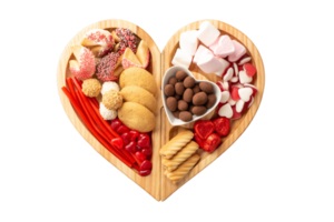 Beige heart table with cheesse and food isolated on a transparent background png