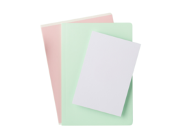 White, green and pink notebooks isolated on a transparent background png