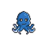 blue octopus in pixel art style vector